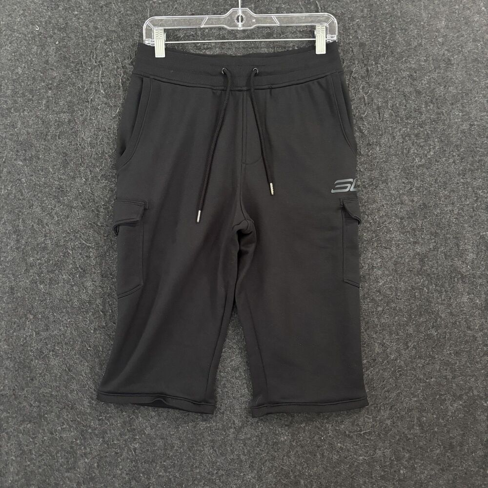 Under Armour Curry Sweat Cargo Shorts Men's Medium Black Fleece 15" Pockets Rare